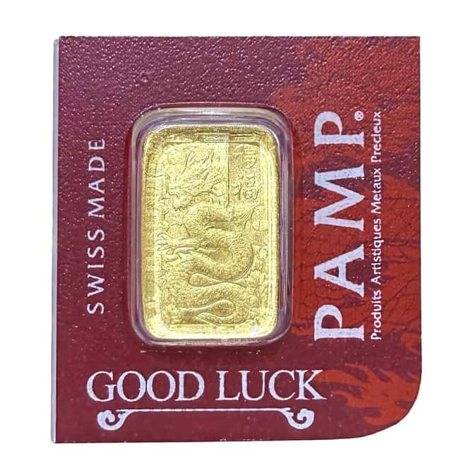 1 Gram PAMP Suisse Good Luck Yellow Dragon Gold Bar .9999 Fine (in Assay from Multigram+25)