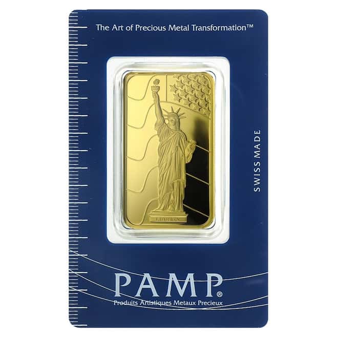 1 oz PAMP Suisse Gold Bar - Statue of Liberty (In Assay) .9999 Fine