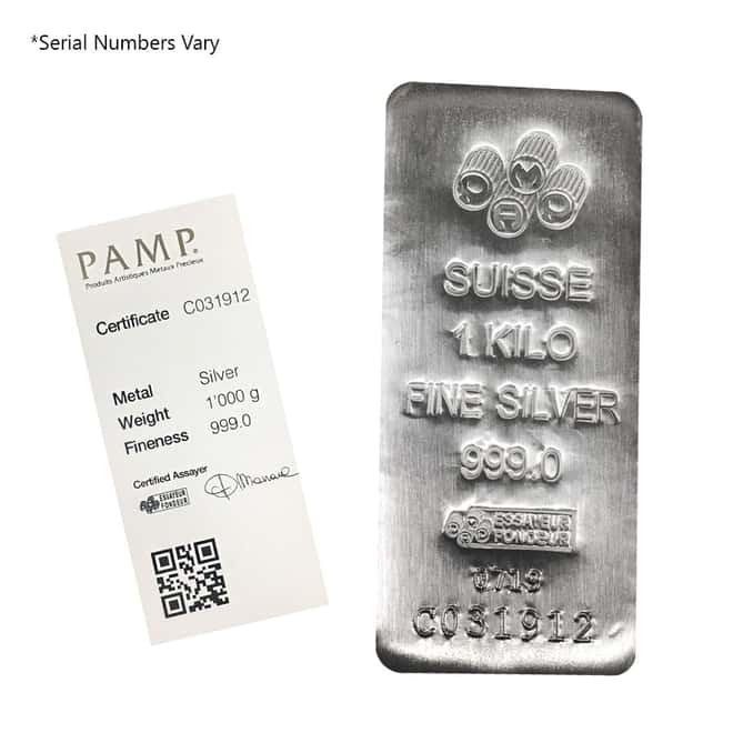 Box of 15 - 1 Kilo PAMP Suisse Silver Cast Bar .999 Fine (w/Assay)