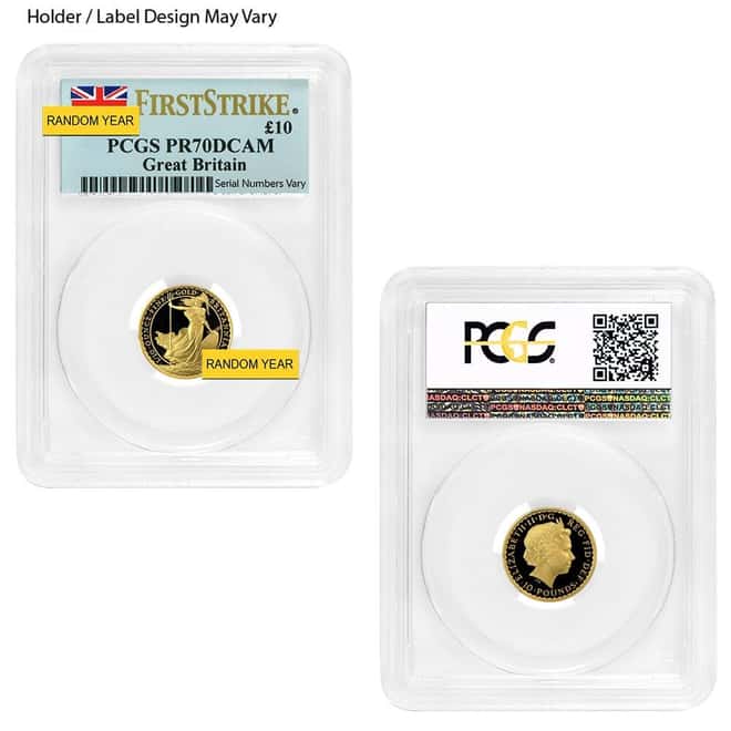 1/10 oz Great Britain Gold Britannia NGC / PCGS MS / PF 70 (Random Year)
