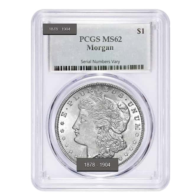 Silver Morgan Dollar PCGS MS 62 (Random Year, 1878-1904)