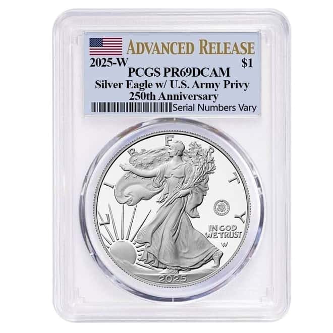 2025-W US Army Privy 1 oz Proof Silver American Eagle PCGS PF 69 AR