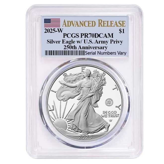 2025-W US Army Privy 1 oz Proof Silver American Eagle PCGS PF 70 AR