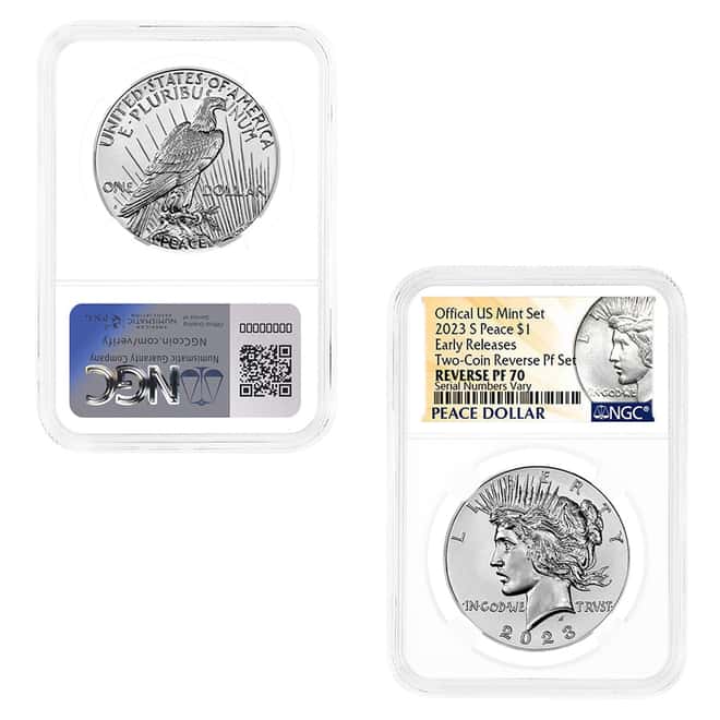 2023-S Morgan and Peace Silver Dollar Reverse Proof 2-Coin Set NGC PF 70 ER (Morgan/Peace Label)