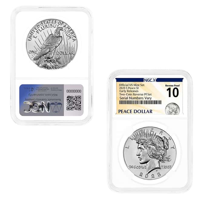 2023-S Morgan / Peace Silver Dollar Reverse Proof 2-Coin Set NGCX PF 10 ER (Morgan/Peace Label)