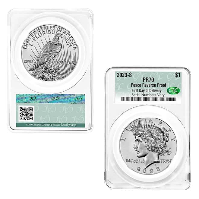 2023-S Morgan and Peace Silver Dollar Reverse Proof 2-Coin Set CAC PF 70 First Day of Delivery
