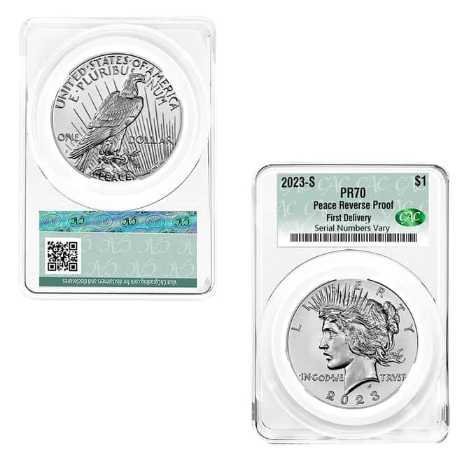 2023-S Morgan and Peace Silver Dollar Reverse Proof 2-Coin Set CAC PF 70 First Delivery