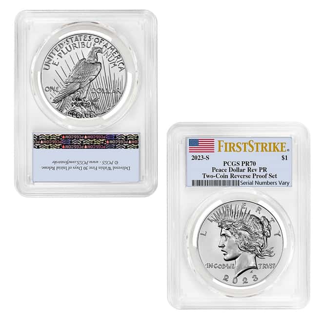 2023-S Morgan and Peace Silver Dollar Reverse Proof 2-Coin Set PCGS PF 70 FS
