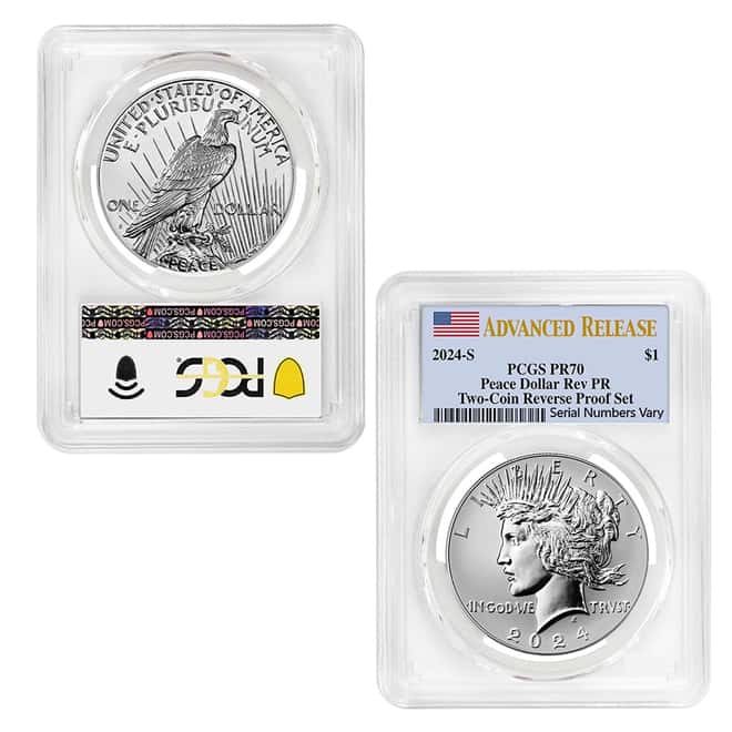 2024-S Morgan and Peace Silver Dollar Reverse Proof 2-Coin Set PCGS PF 70 AR