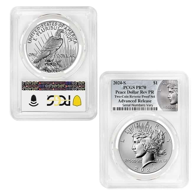 2024-S Morgan and Peace Silver Dollar Reverse Proof 2-Coin Set PCGS PF 70 AR (Morgan/Peace)