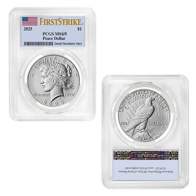 2025 Morgan and Peace Silver Dollar 2-Coin Set PCGS MS 69 FS