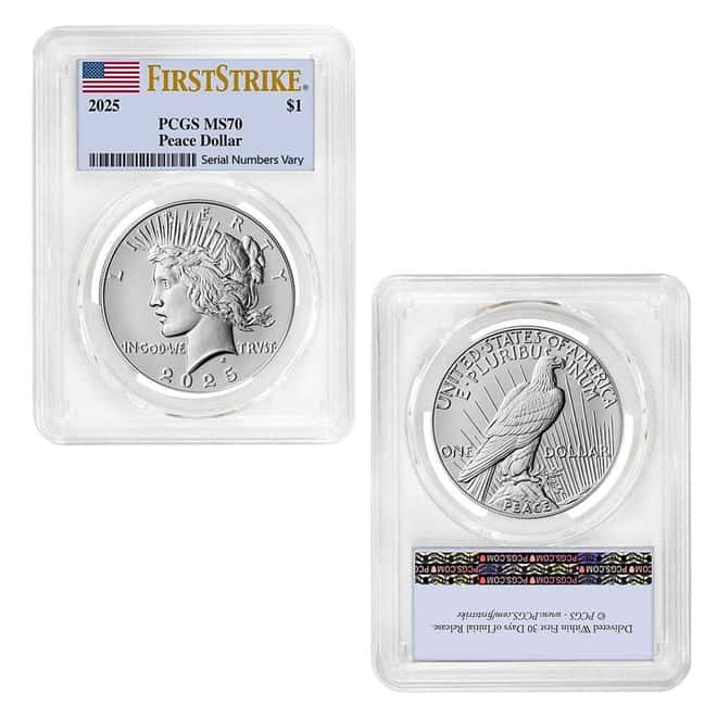 2025 Morgan and Peace Silver Dollar 2-Coin Set PCGS MS 70 FS