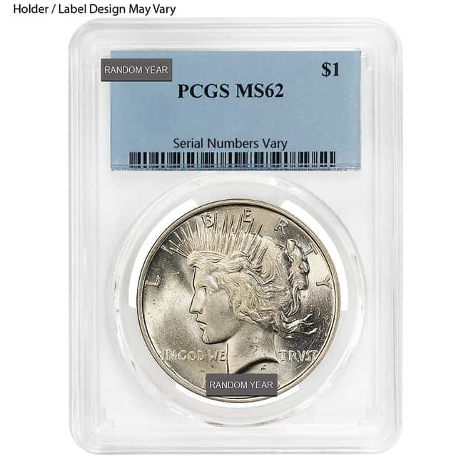 Peace Silver Dollar $1 PCGS MS 62 (Random Year, 1922-1935)