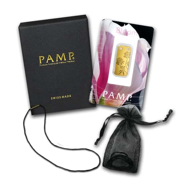 Peony - 1/5 oz PAMP Suisse Proof Gold Ingot Pendant