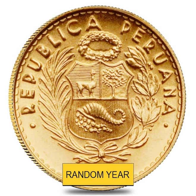 Peru 10 Soles Gold Coin AGW .1356 oz AU/BU (Random Year, 1956-1969)