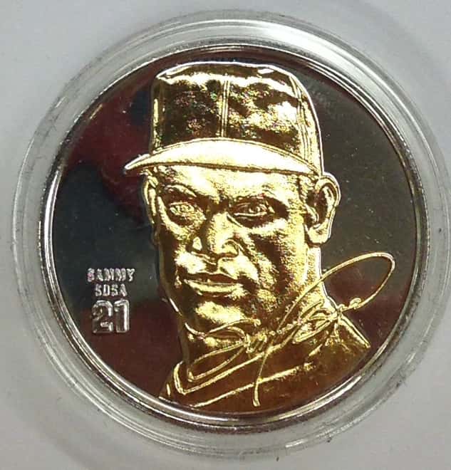 Sammy Sosa Highland Mint 1 oz. .999 Fine Silver with 24 Kt Gold Overlay Limited Edition Commemorative Medallion w/ COA