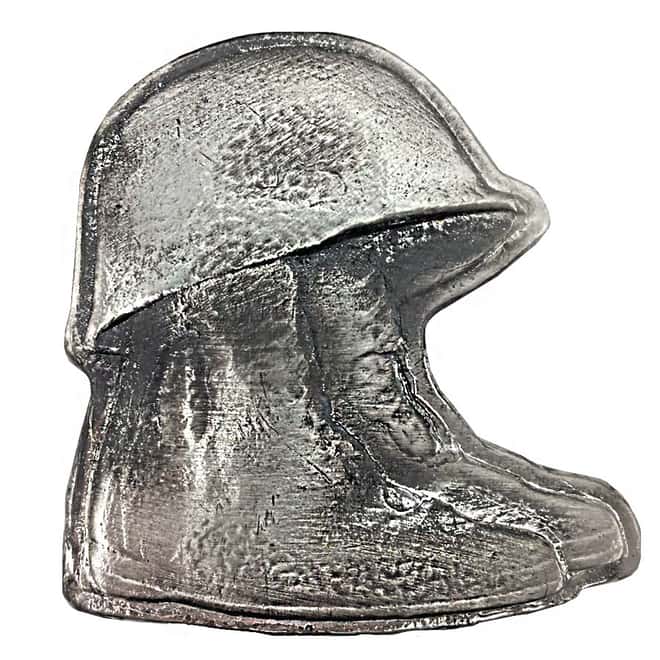 10 oz Army Boots and Helmet Silver Hand Poured Bullion Exchanges Bar .999 Fine (Antiqued)