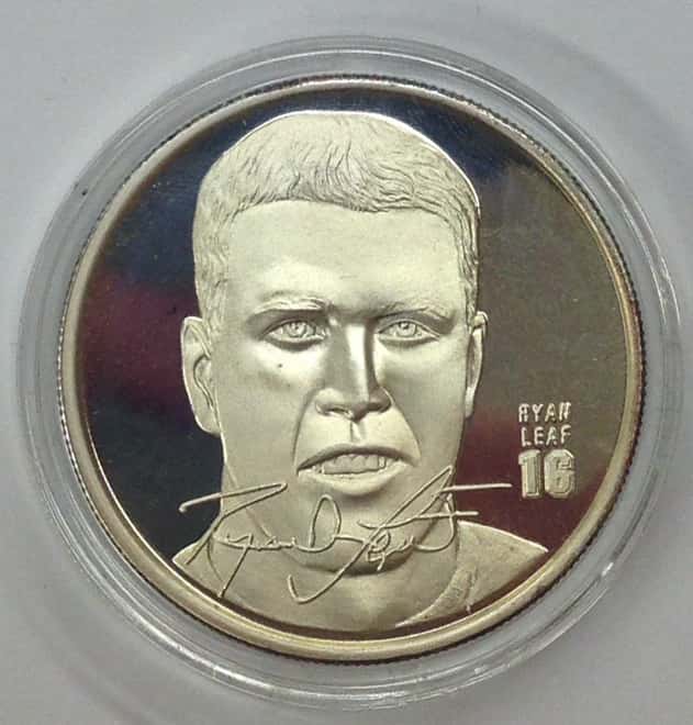 Ryan Leaf Highland Mint 1 oz .999 Fine Silver Limited Edition Commemorative Medallion w/ COA