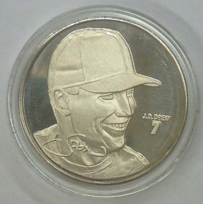 J.D. Drew Highland Mint 1 oz .999 Fine Silver Limited Edition Commemorative Medallion w/ COA 
