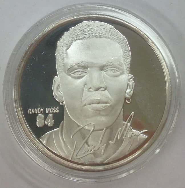 Randy Moss Highland Mint 1 oz .999 Fine Silver Limited Edition Commemorative Medallion w/ COA