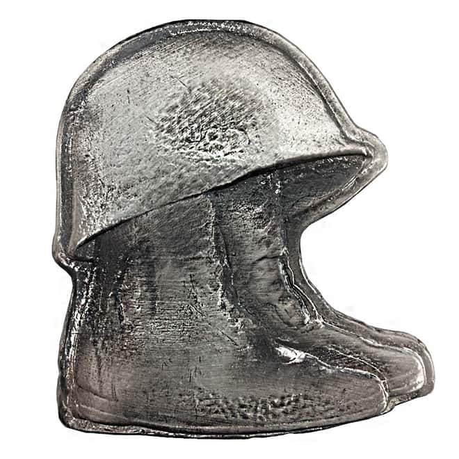 10 oz Army Boots and Helmet Silver Hand Poured Bullion Exchanges Bar .999 Fine (Antiqued)
