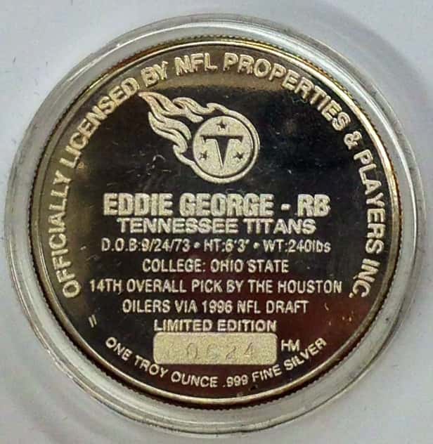 Eddie George 1 oz .999 Fine Silver Limited Edition Commemorative Medallion COA 