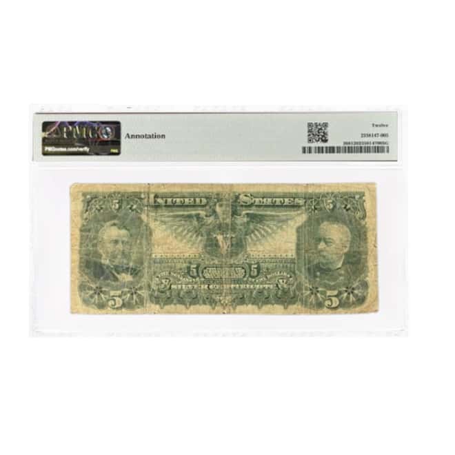 1896 $5 Silver Certificate Currency Note Tillman PMG F 12 (Annotation)