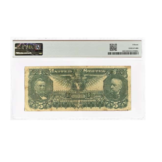 1896 $5 Silver Certificate Currency Note Roberts PMG F 15