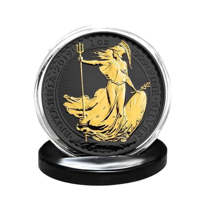 2019 Great Britain 1 oz Silver Britannia Coin .999 Fine Black Ruthenium 24K Gold Edition (w/Box & COA)