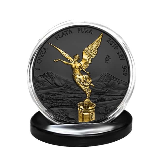 2019 1 oz Mexican Silver Libertad Coin .999 Fine Black Ruthenium 24K Gold Edition (w/Box & COA)
