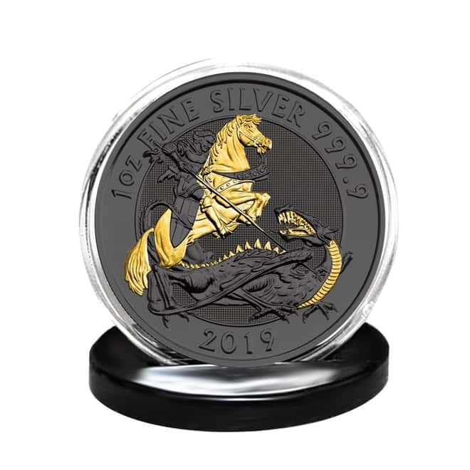 2019 Great Britain 1 oz Silver Valiant Coin Black Ruthenium 24K Gold Edition (w/Box & COA)