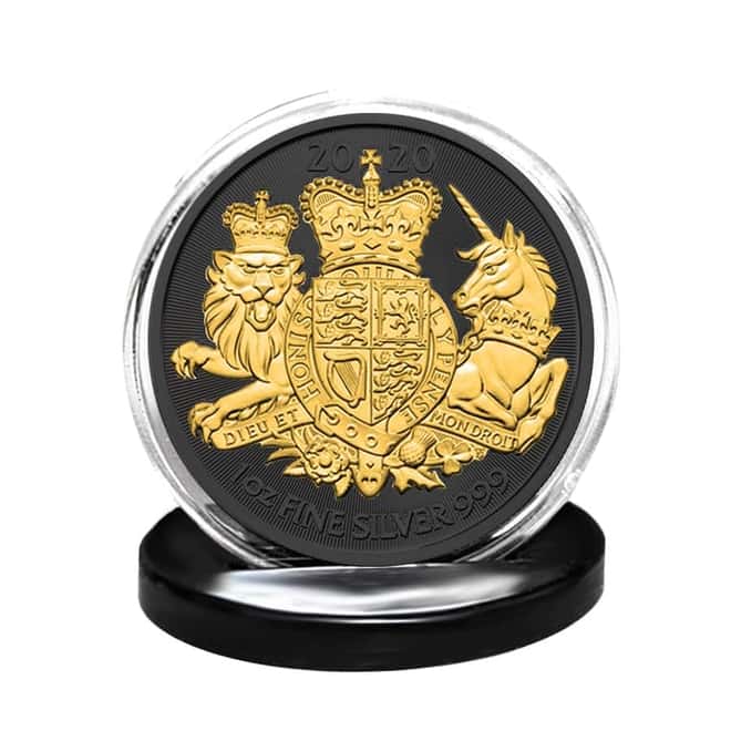2020 Great Britain 1 oz Silver Royal Arms Coin Black Ruthenium 24K Gold Edition (w/Box & COA)