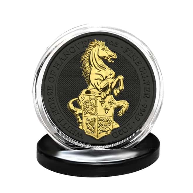 2020 Great Britain 2 oz Silver Queen's Beasts White Horse of Hanover Coin .9999 Fine Black Ruthenium 24K Gold Edition (w/Box & COA)