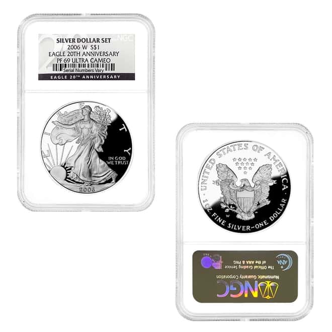 2006 W/P Silver American Eagle 3-Coin Set NGC MS/PF 69 (20th Anniversary)