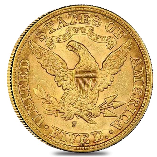 1892 S $5 Liberty Head Half Eagle Gold Coin PCGS AU 55