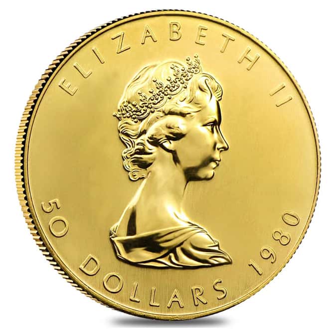 1980 1 oz Canadian Gold Maple Leaf $50 PCGS MS 69 (Carson City Cache Label)