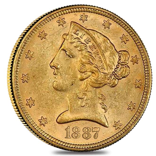 1887 S $5 Liberty Head Half Eagle Gold Coin PCGS MS 62 