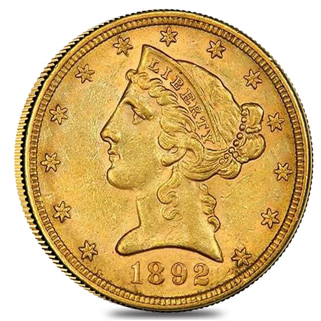1892 S $5 Liberty Head Half Eagle Gold Coin PCGS AU 55