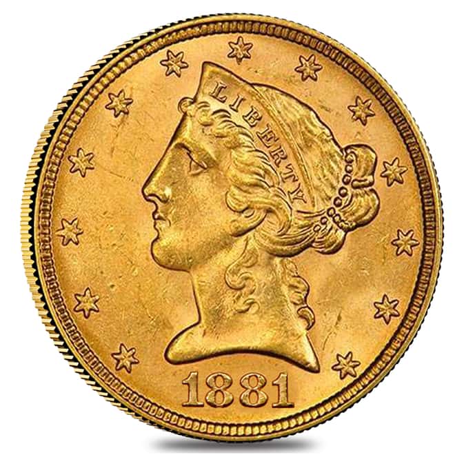 1881 $5 Liberty Head Half Eagle Gold Coin PCGS MS 64