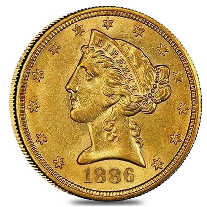 1886 S $5 Liberty Head Half Eagle Gold Coin NGC AU 58