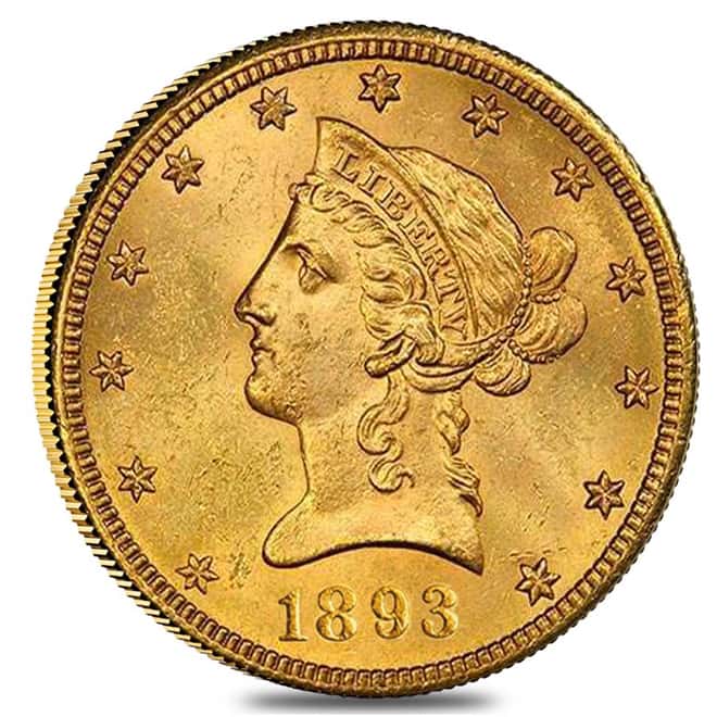 1893 $10 Liberty Head Gold Eagle Coin NGC MS 63+