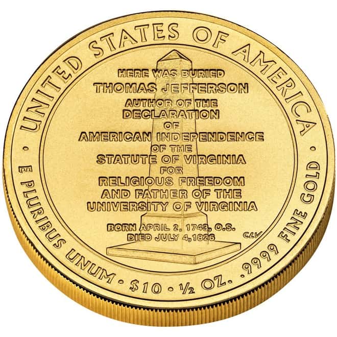 2007 W 1/2 oz $10 First Spouse - Jefferson's Liberty Gold Uncirculated Coin (w/Box & COA)