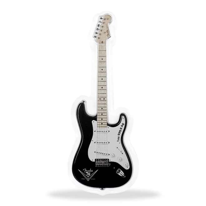 2021 1 oz Silver Fender 75th Anniv Stratocaster Guitar Shaped Coin Solomon Islands .9999 Fine (w/Box)