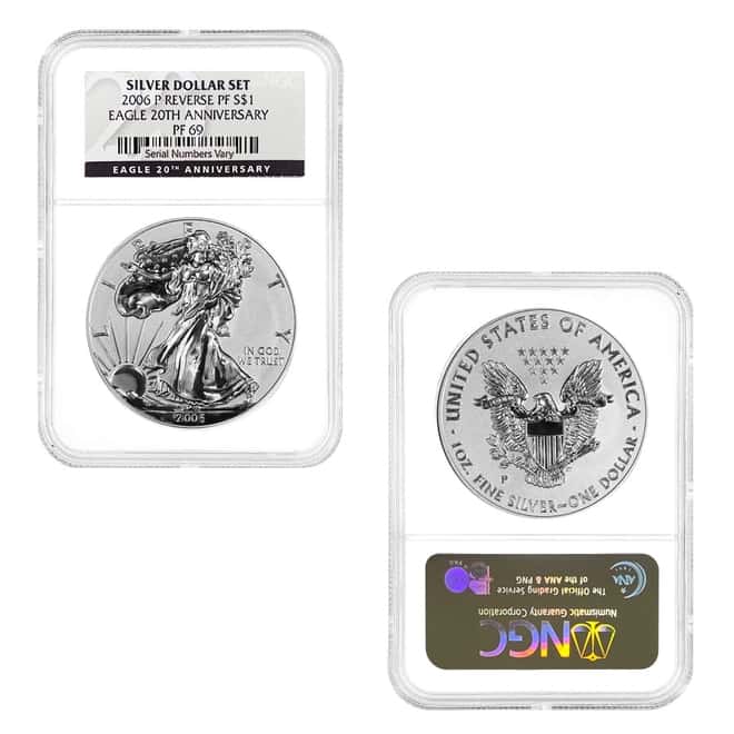 2006 W/P Silver American Eagle 3-Coin Set NGC MS/PF 69 (20th Anniversary)