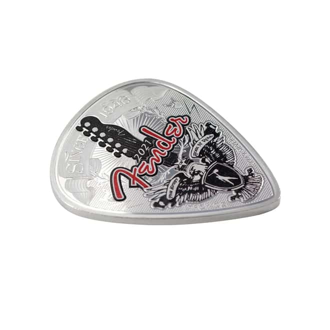 2021 1 oz Silver Fender Guitar Pick 75th Anniv Solomon Islands $2 Coin .9999 Fine (w/Box)