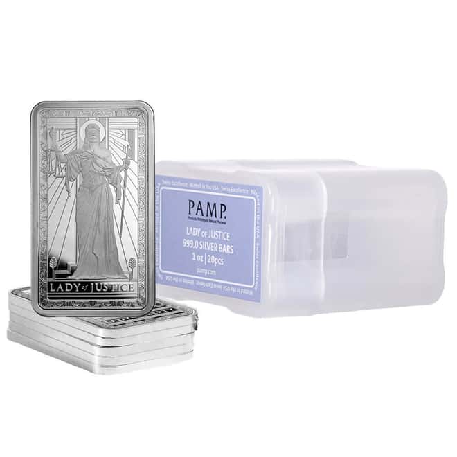 1 oz PAMP Lady of Justice Silver Bar .999 Fine