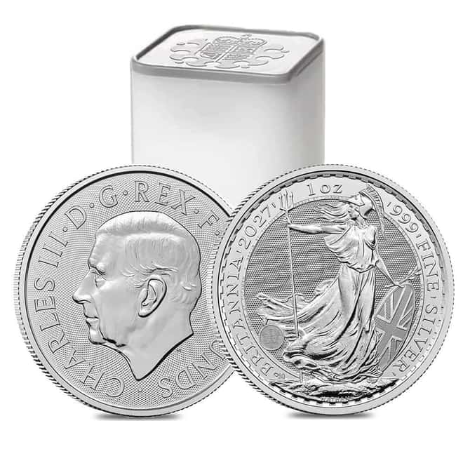 Roll of 25 - 2027 Great Britain 1 oz Silver Britannia Coin BU