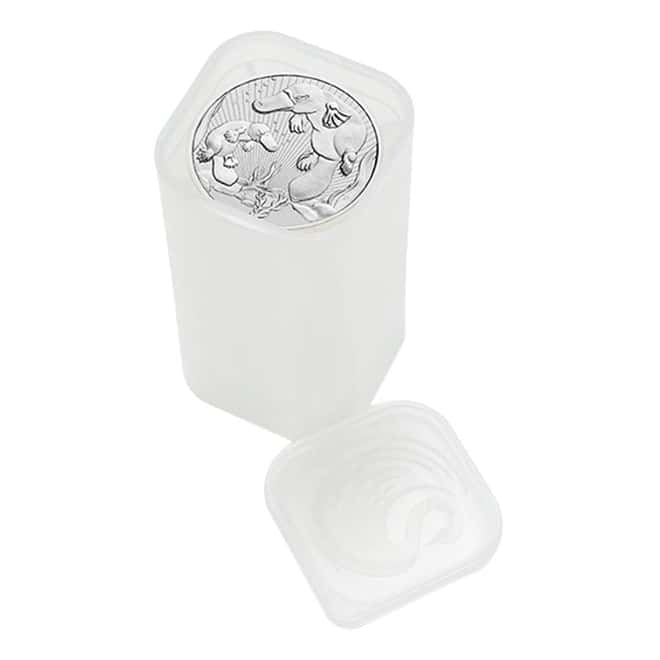 Monster Box of 100 - 2021 2 oz Silver Australian Piedfort Platypus Perth Mint .9999 Fine BU Next Generation Series (10 Rolls, Tube of 10)