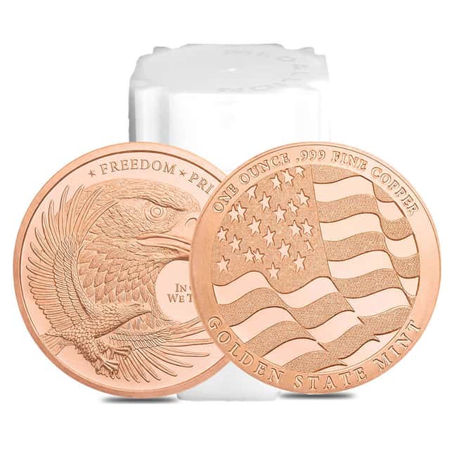 Tube of 20 - 1 oz Eagle Copper Round .999 Fine