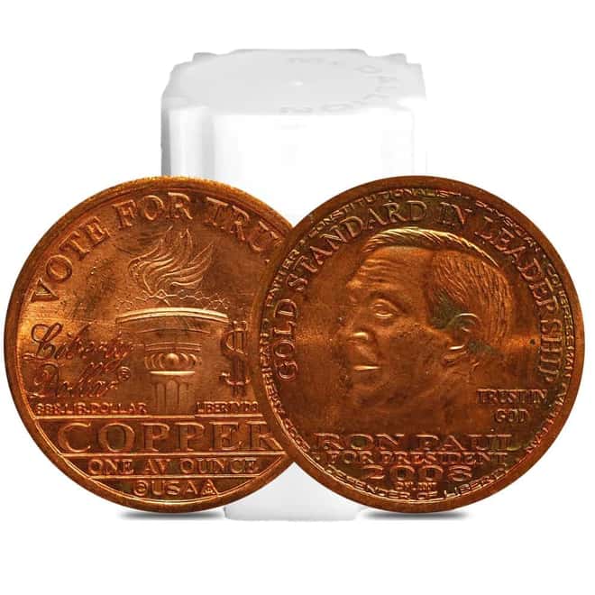 Tube of 20 - 2008 1 oz AV NORFED Liberty Ron Paul Copper Round .999 Fine